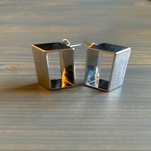 Rectangular silver stud earrings